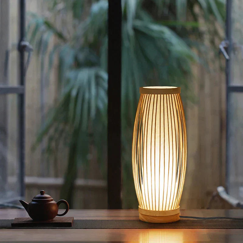 Japanese Style Bamboo Wood Lamp with E27 Base for Ambient Light