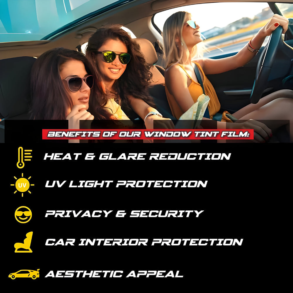 Car Window Tint Film Kit – Heat-Blocking UV-Protection Pre-Cut Shade Film for Front, Rear & Side Windows