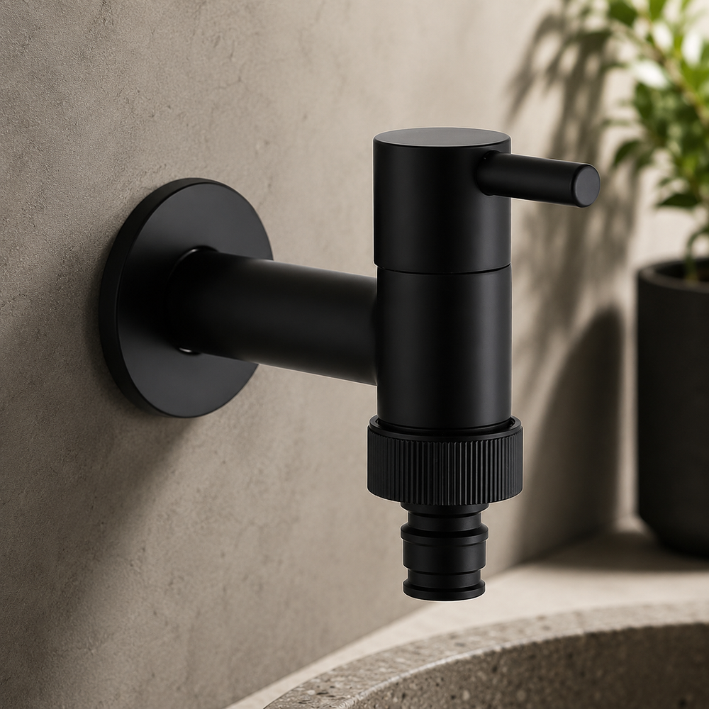 Sleek Matte Black Wall Faucet
