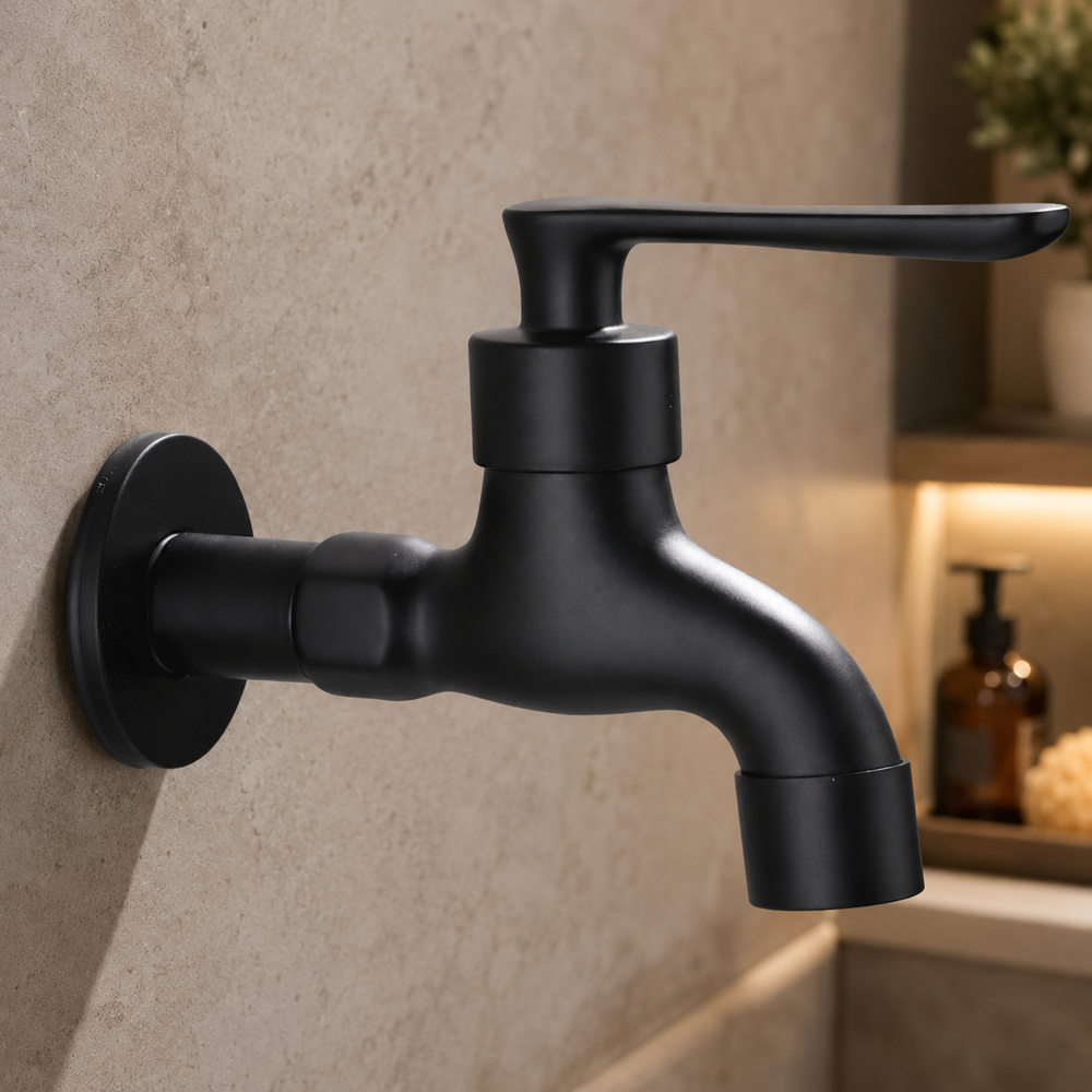 Sleek Matte Black Wall Faucet