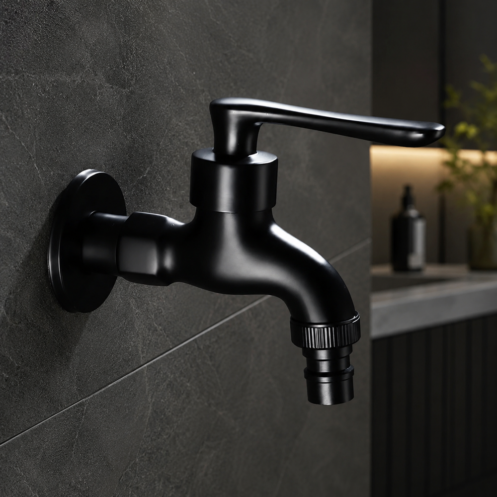 Sleek Matte Black Wall Faucet