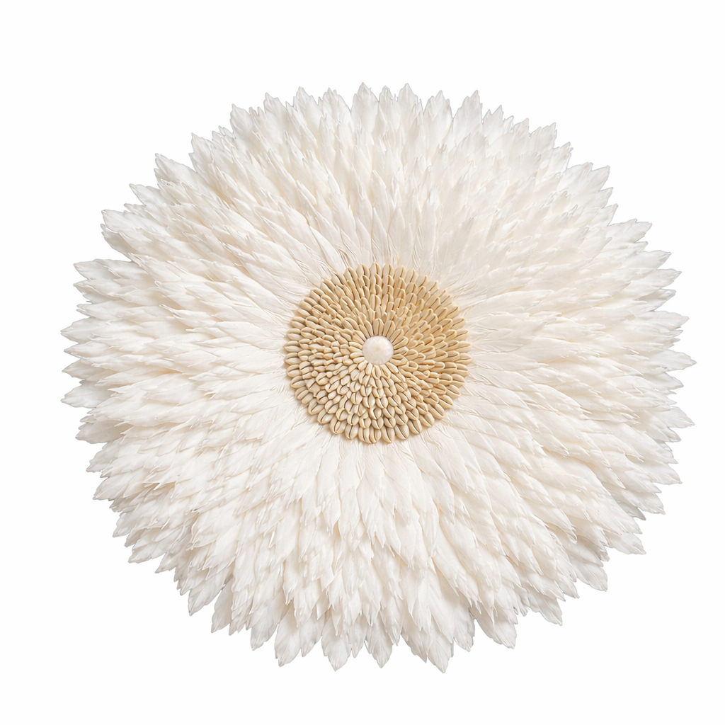 Boho Feather Juju Hat Wall Hanging with Natural Shell or Mirror Center