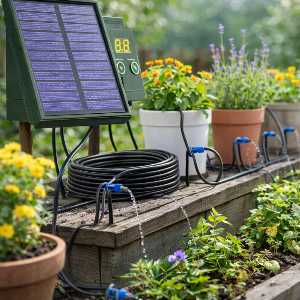 Solar watering timer on balcony