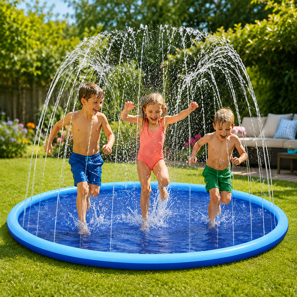 Inflatable sprinkler splash pool mat