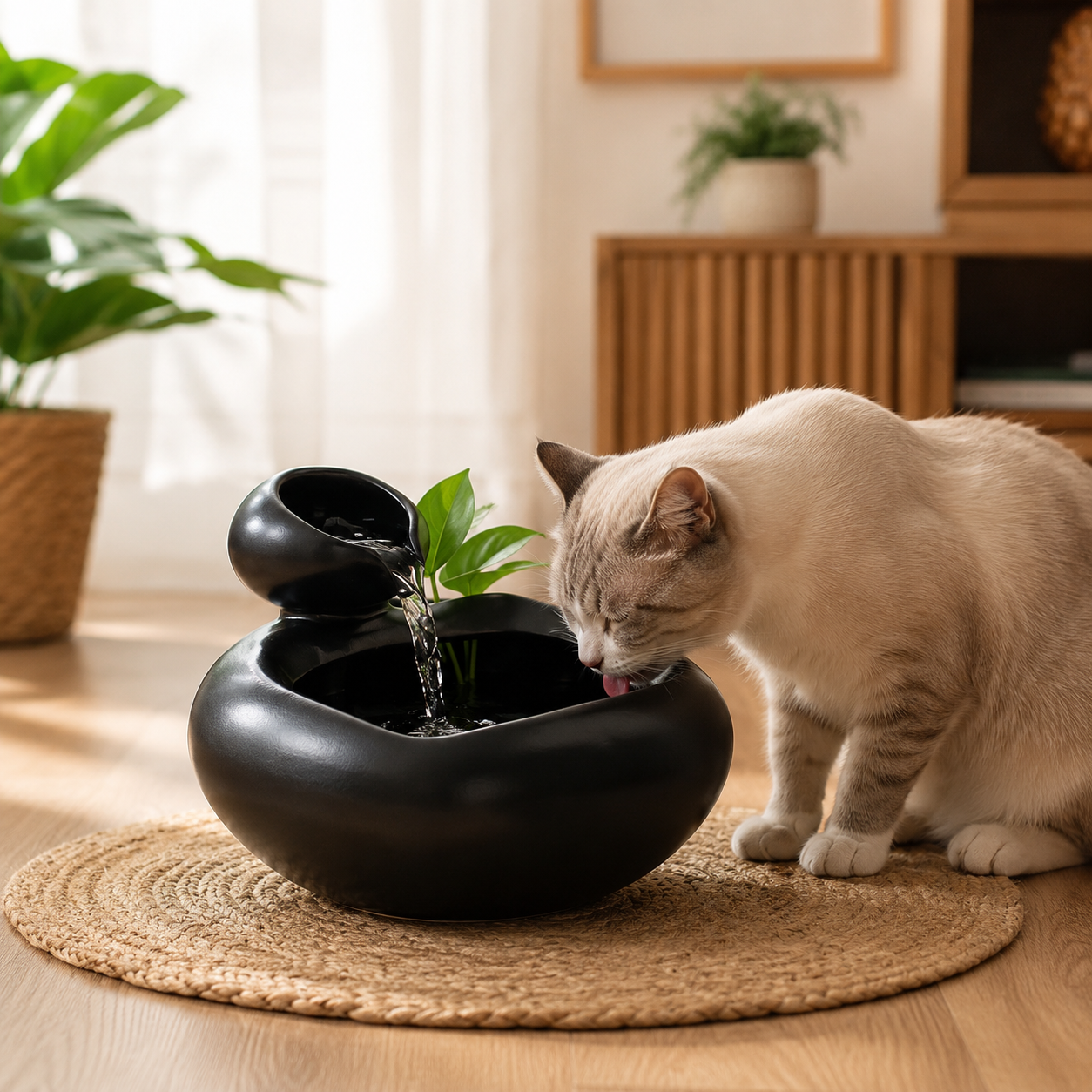 Ceramic cat water fountain main view