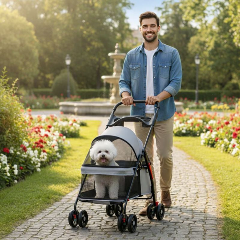 Comfort Pet Gear Dog Stroller – Lightweight Foldable Mesh Pet Carriage for Small Dogs & Cats on the Go