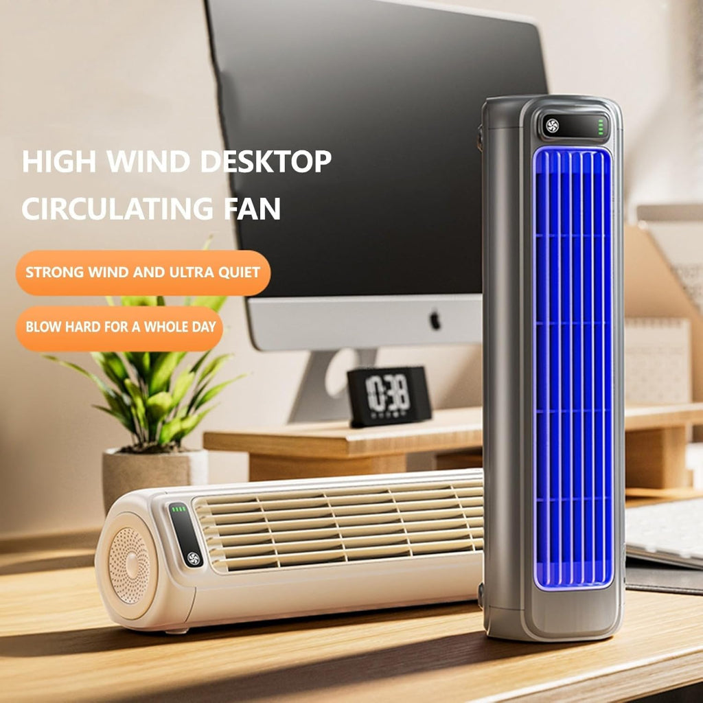 Compact Bladeless Tower Fan with Evaporative Cooling – Quiet Portable Personal Air Cooler for Home & Travel