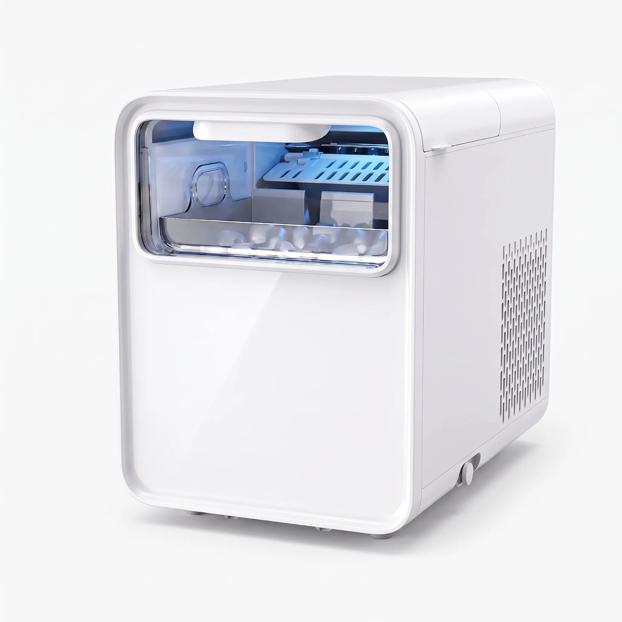 Compact countertop ice maker in white