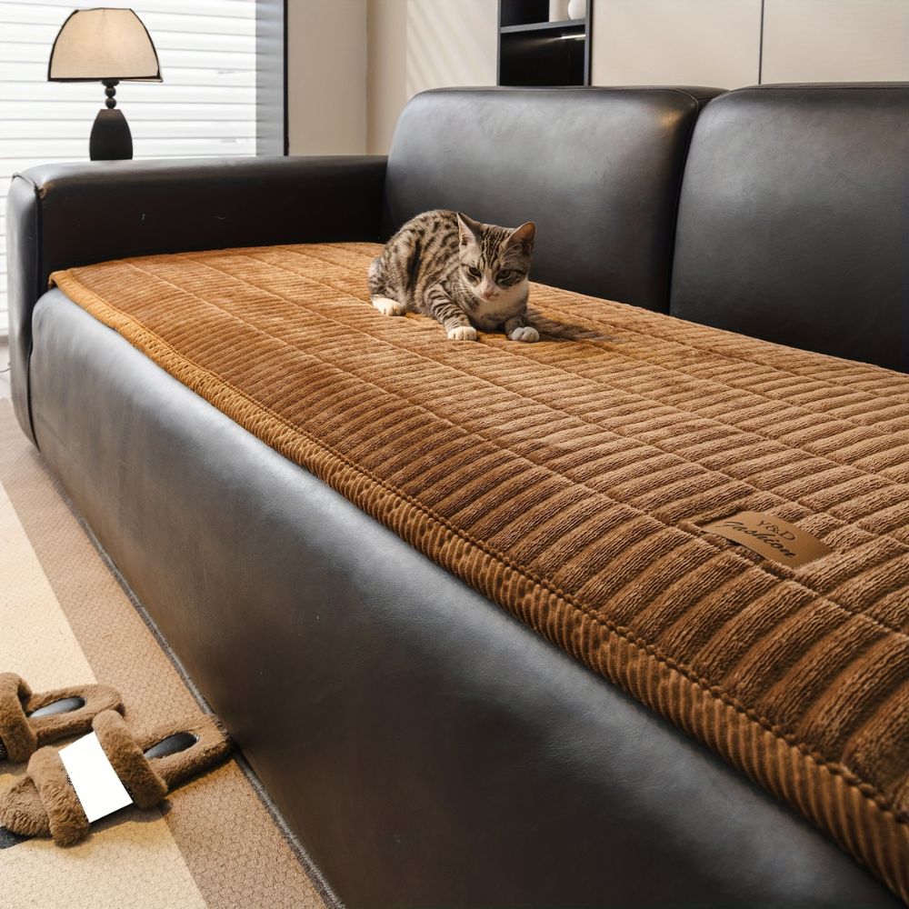 Quilted Microfiber Sofa Cover for Pet and Family Protection - Soft Non-Slip Couch Slipcover and Throw