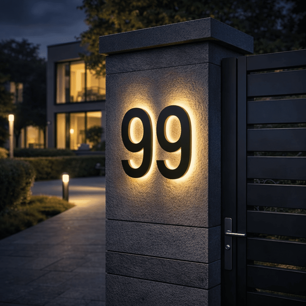 Customizable LED House Number Sign with Backlight - Modern Illuminated Address Plaque for Outdoor Walls