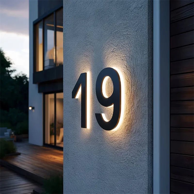 Customizable LED House Number Sign with Backlight - Modern Illuminated Address Plaque for Outdoor Walls