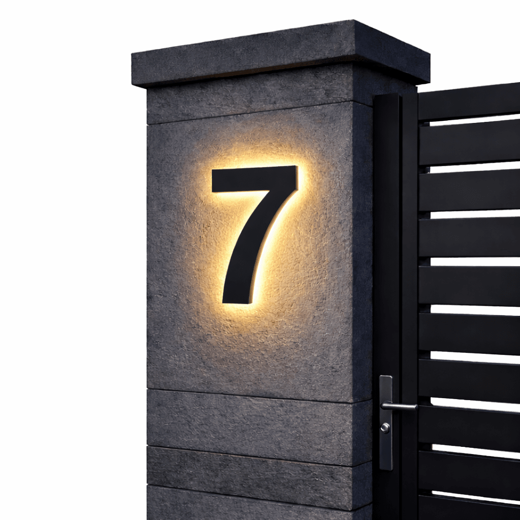 Customizable LED House Number Sign with Backlight - Modern Illuminated Address Plaque for Outdoor Walls