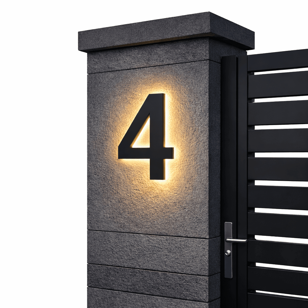 Customizable LED House Number Sign with Backlight - Modern Illuminated Address Plaque for Outdoor Walls