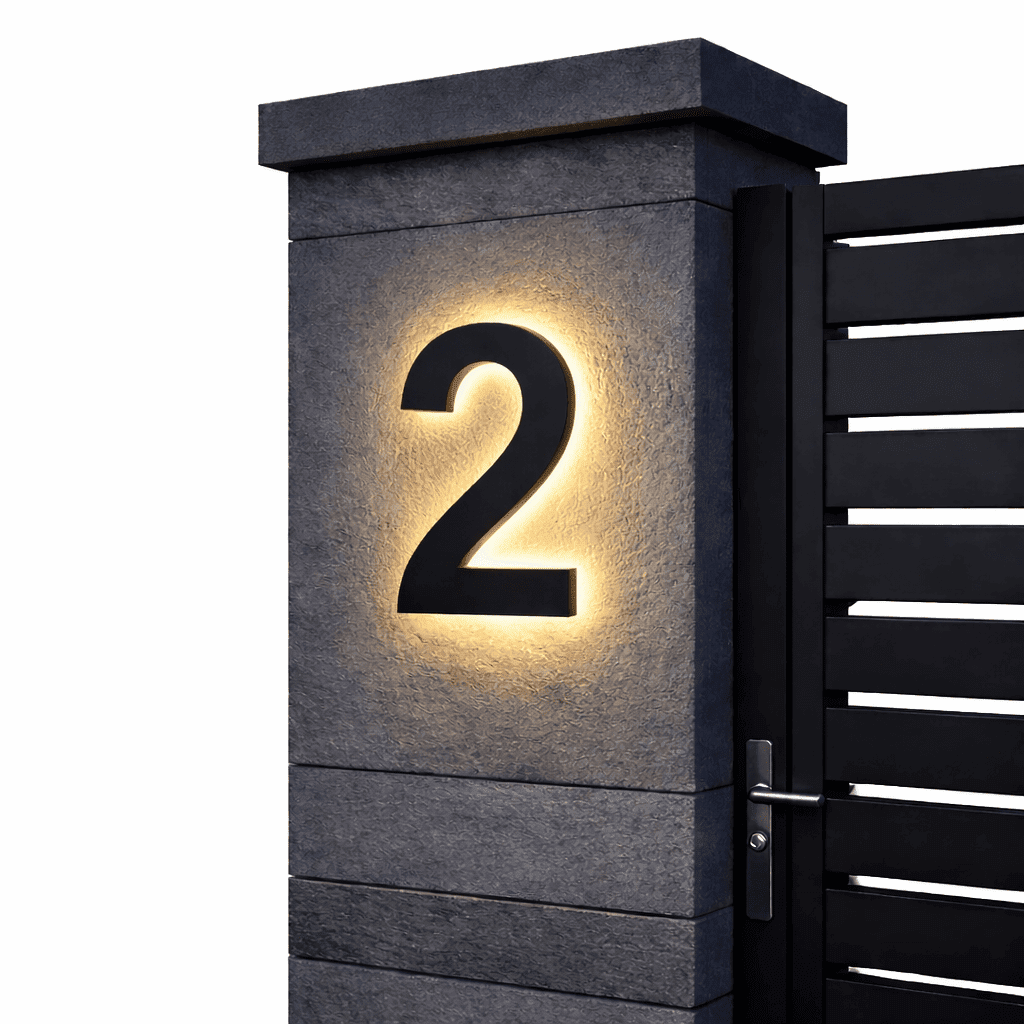 Customizable LED House Number Sign with Backlight - Modern Illuminated Address Plaque for Outdoor Walls