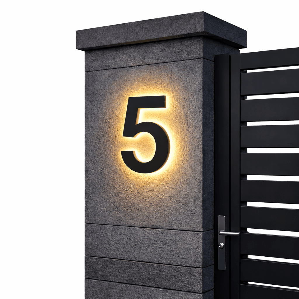 Customizable LED House Number Sign with Backlight - Modern Illuminated Address Plaque for Outdoor Walls