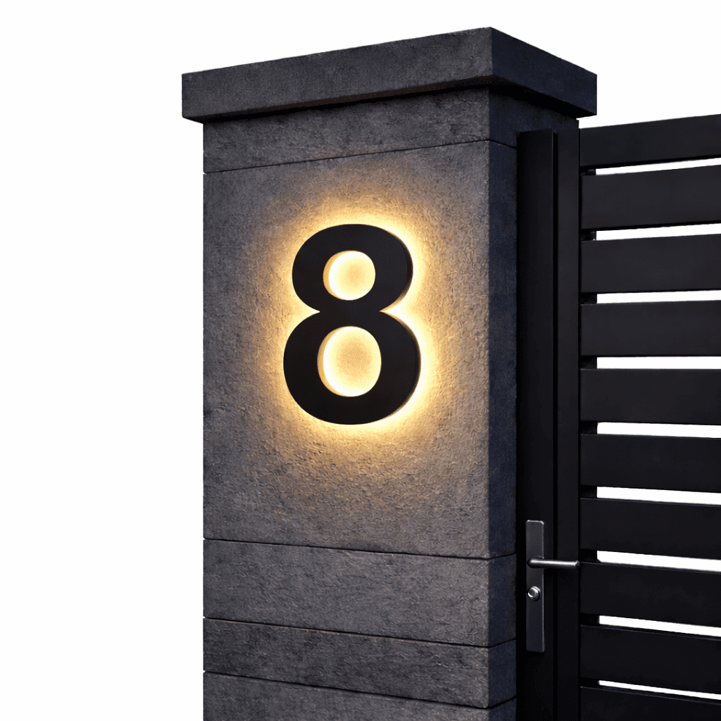 Customizable LED House Number Sign with Backlight - Modern Illuminated Address Plaque for Outdoor Walls