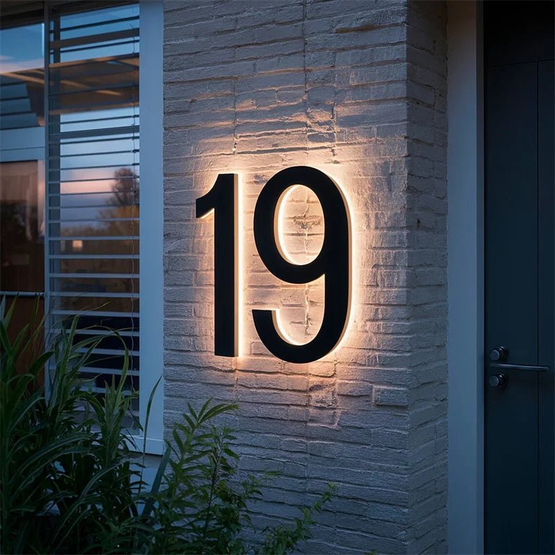 Customizable LED House Number Sign with Backlight - Modern Illuminated Address Plaque for Outdoor Walls