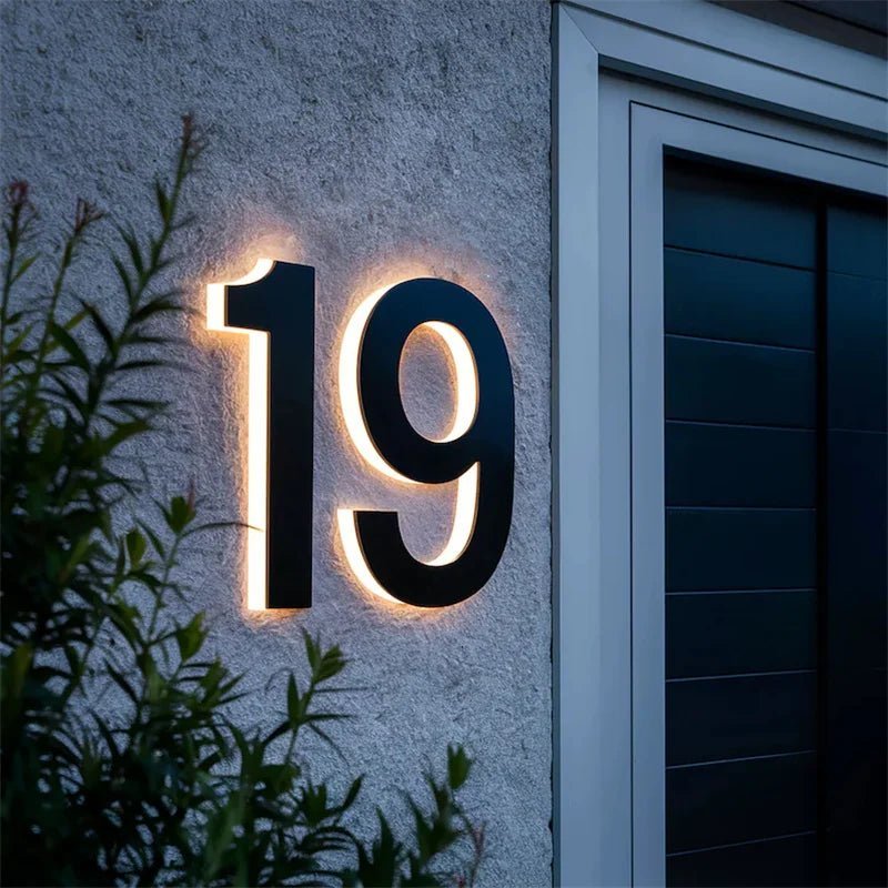 Customizable LED House Number Sign with Backlight - Modern Illuminated Address Plaque for Outdoor Walls