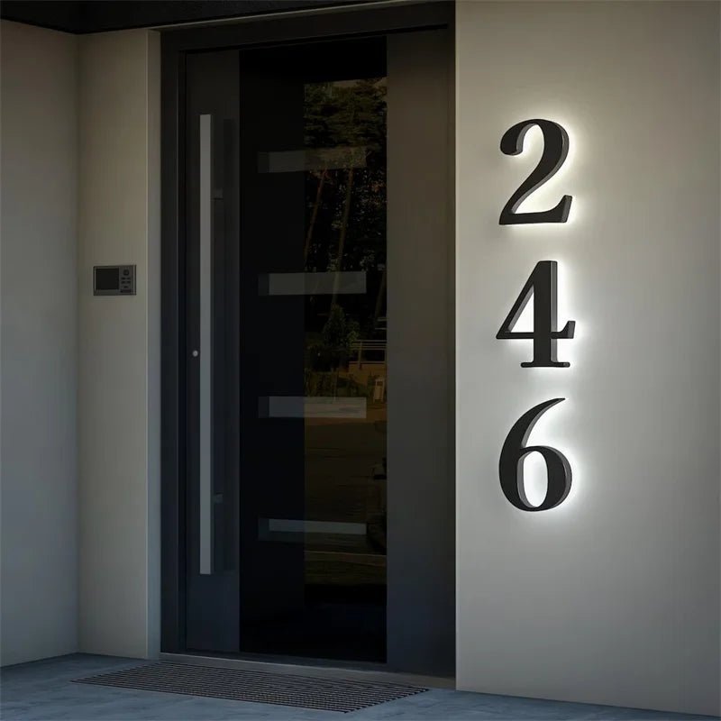 Customizable LED House Number Sign with Backlight - Modern Illuminated Address Plaque for Outdoor Walls