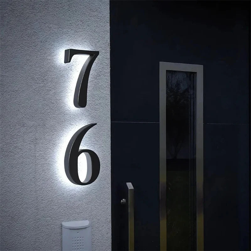 Customizable LED House Number Sign with Backlight - Modern Illuminated Address Plaque for Outdoor Walls