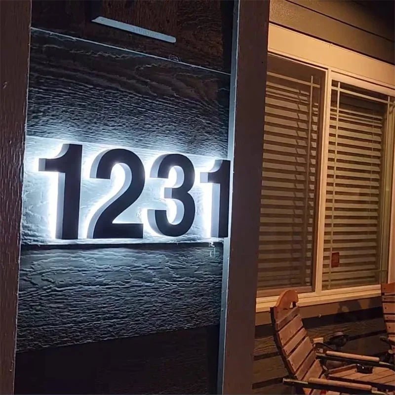 Customizable LED House Number Sign with Backlight - Modern Illuminated Address Plaque for Outdoor Walls