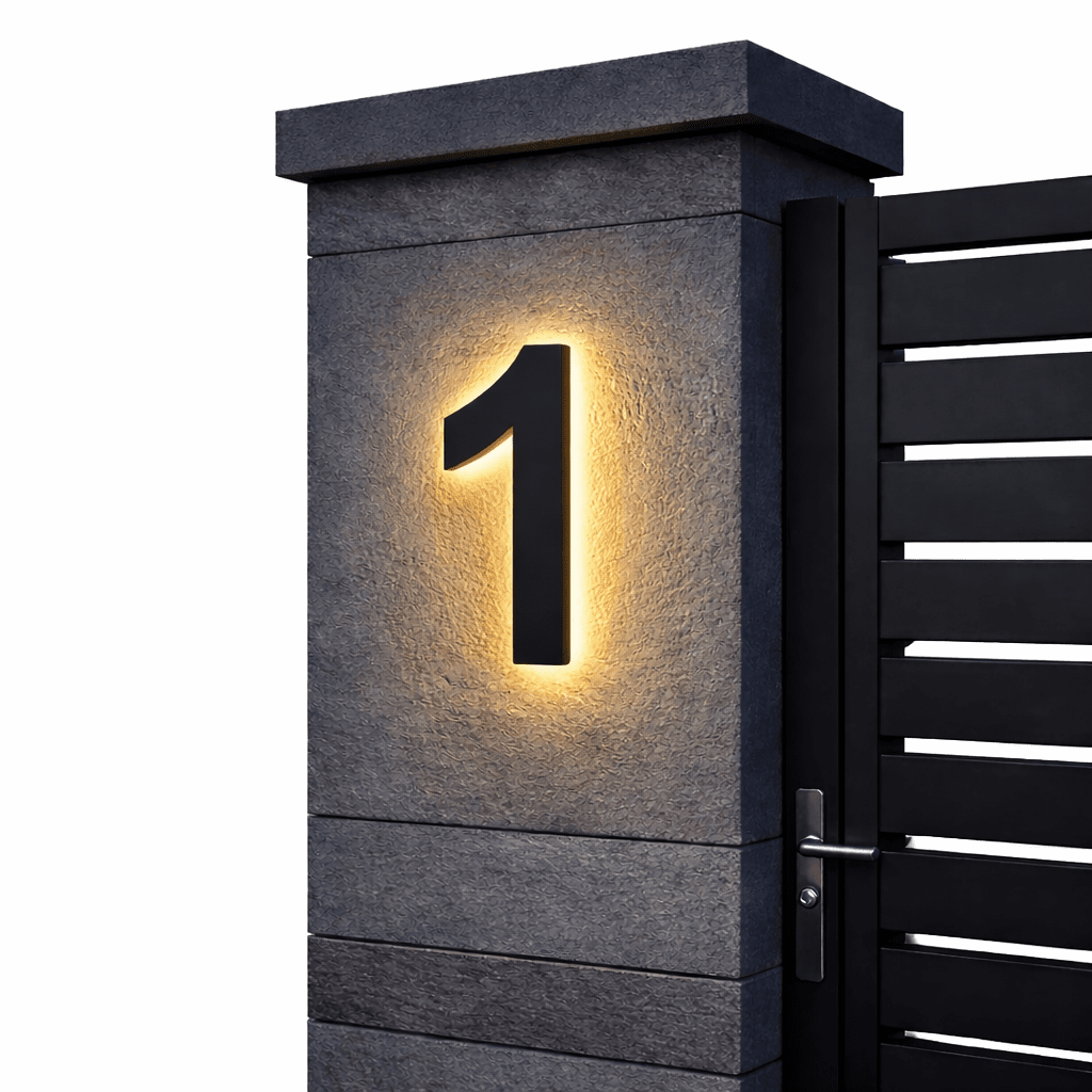 Customizable LED House Number Sign with Backlight - Modern Illuminated Address Plaque for Outdoor Walls