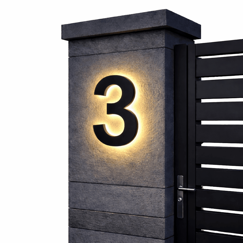 Customizable LED House Number Sign with Backlight - Modern Illuminated Address Plaque for Outdoor Walls