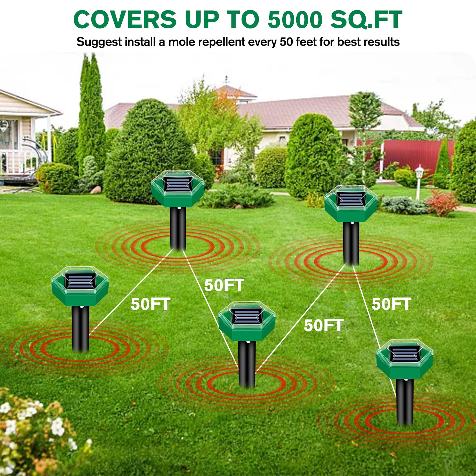 Ultrasonic Mole Repeller Spikes | Solar Gopher & Vole Pest Control (4 Pack)