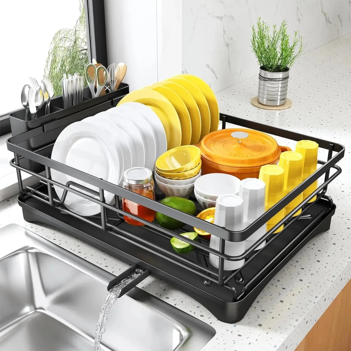 Premium Large Dish Drying Rack – Integrated Drip Tray Designed for Efficient Drying, Countertop Protection, and Organized Kitchen Storage