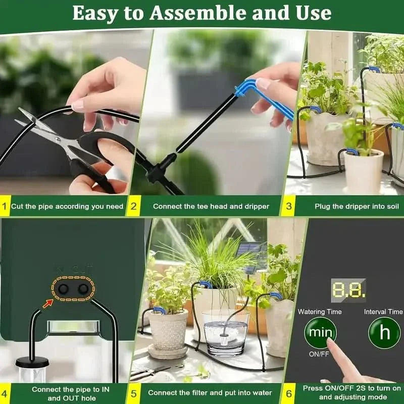 Drip heads watering potted plants