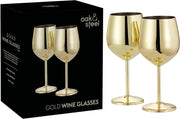 Elegant Gold Stainless Steel Wine Glasses – Shatterproof Stemmed Drinkware for Home Bars & Outdoor Parties