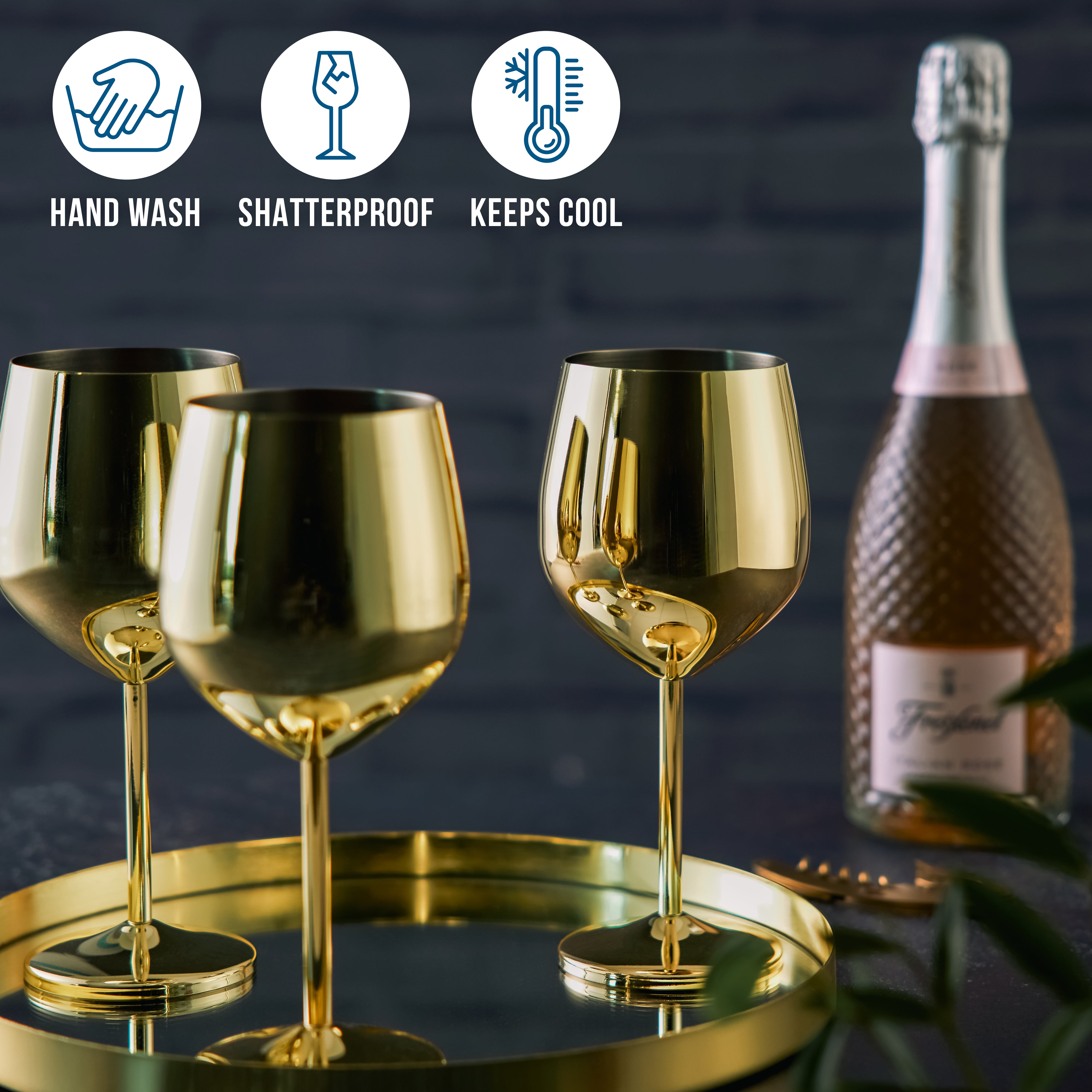Elegant Gold Stainless Steel Wine Glasses – Shatterproof Stemmed Drinkware for Home Bars & Outdoor Parties