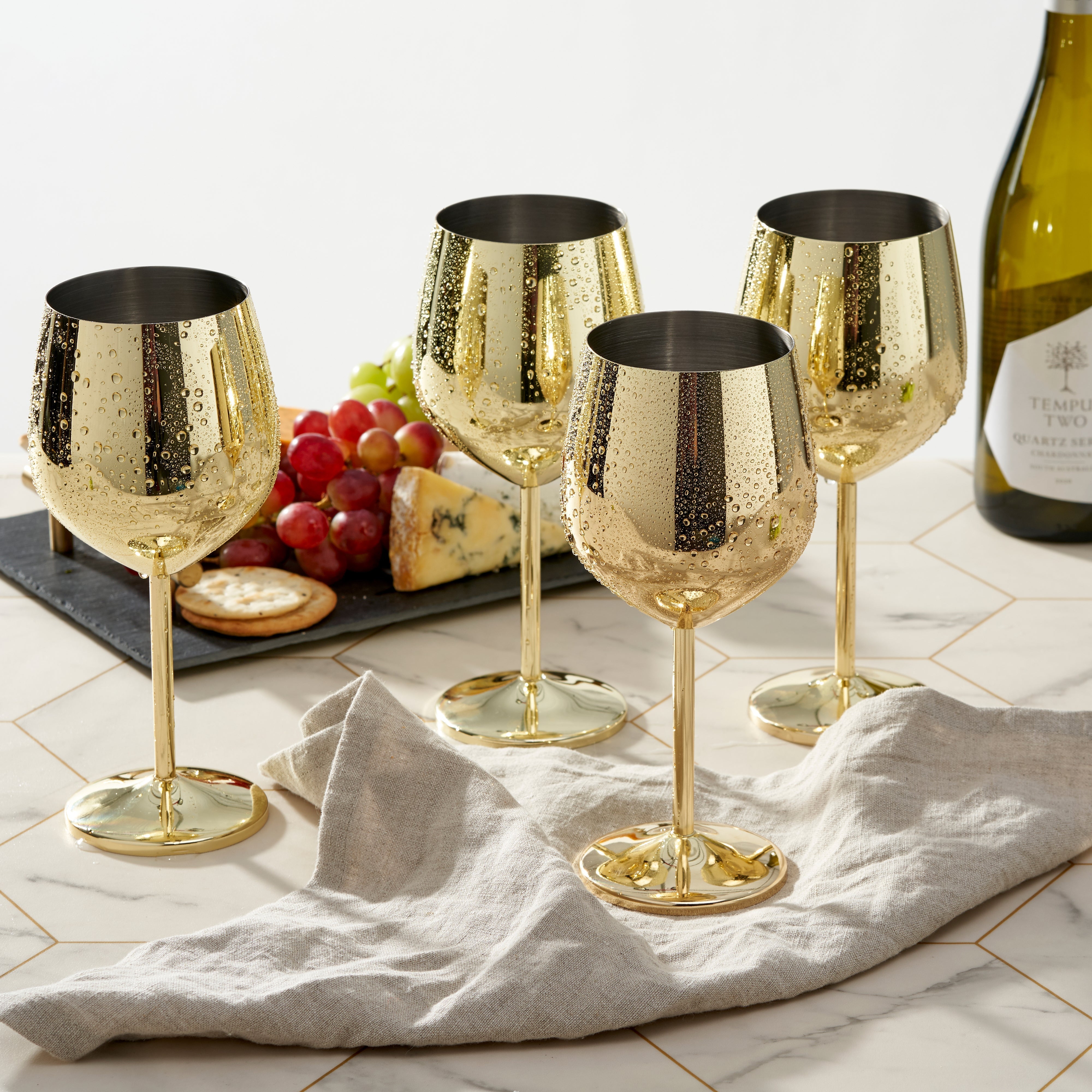 Elegant Gold Stainless Steel Wine Glasses – Shatterproof Stemmed Drinkware for Home Bars & Outdoor Parties
