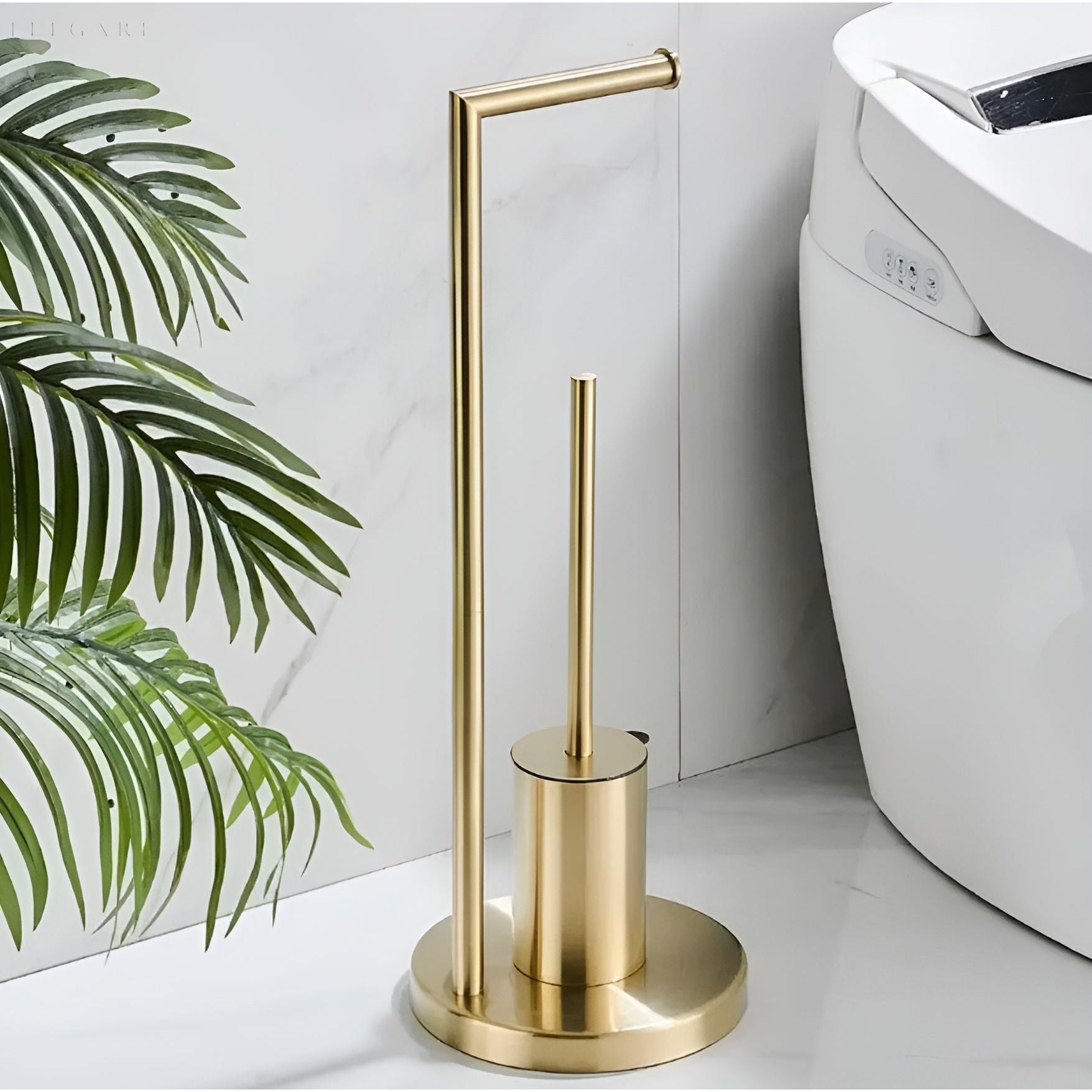 Elegant Toilet Paper Holder with Integrated Toilet Brush – Space-Saving Freestanding Stand for Modern Bathrooms