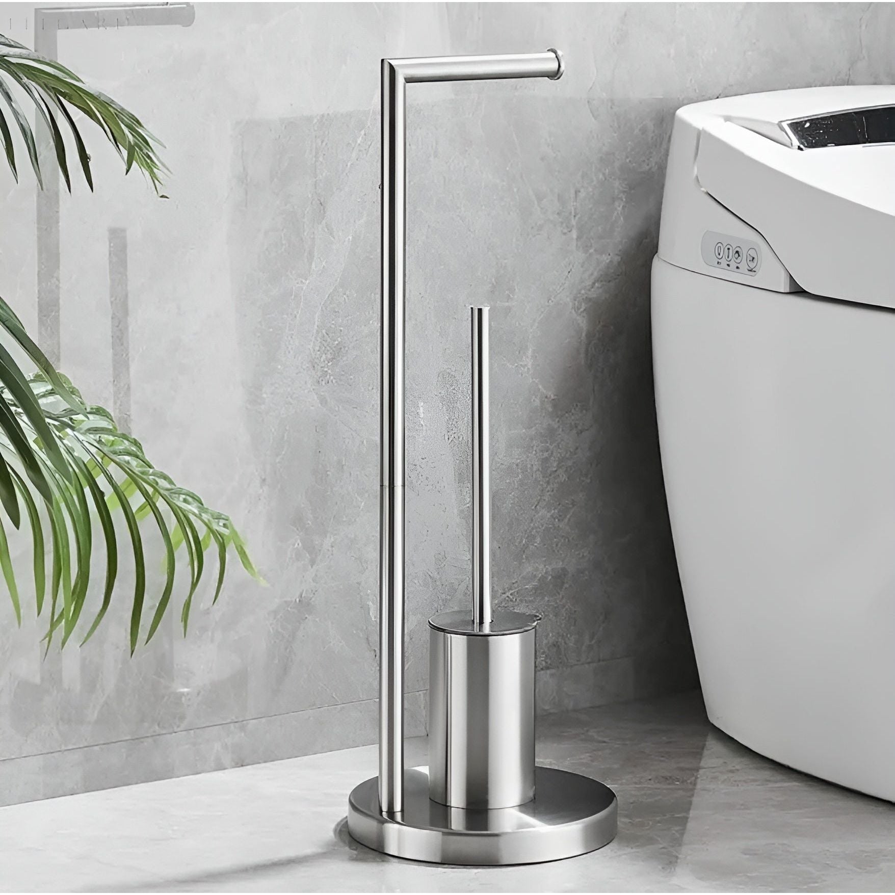 Elegant Toilet Paper Holder with Integrated Toilet Brush – Space-Saving Freestanding Stand for Modern Bathrooms