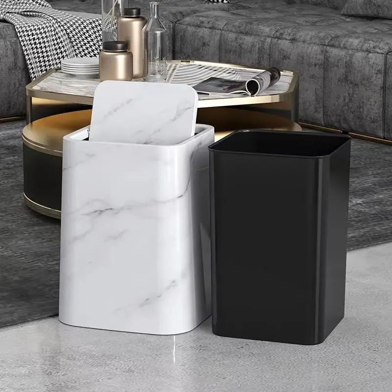 Elegant Marble-Design Trash Can with Swing Lid – Dual-Compartment Waste Bin for Bathroom, Office & Bedroom