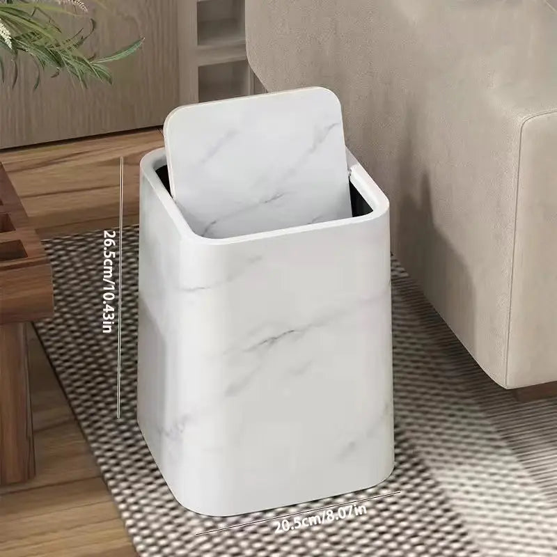 Elegant Marble-Design Trash Can with Swing Lid – Dual-Compartment Waste Bin for Bathroom, Office & Bedroom