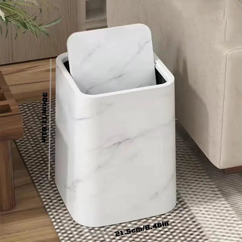 Elegant Marble-Design Trash Can with Swing Lid – Dual-Compartment Waste Bin for Bathroom, Office & Bedroom