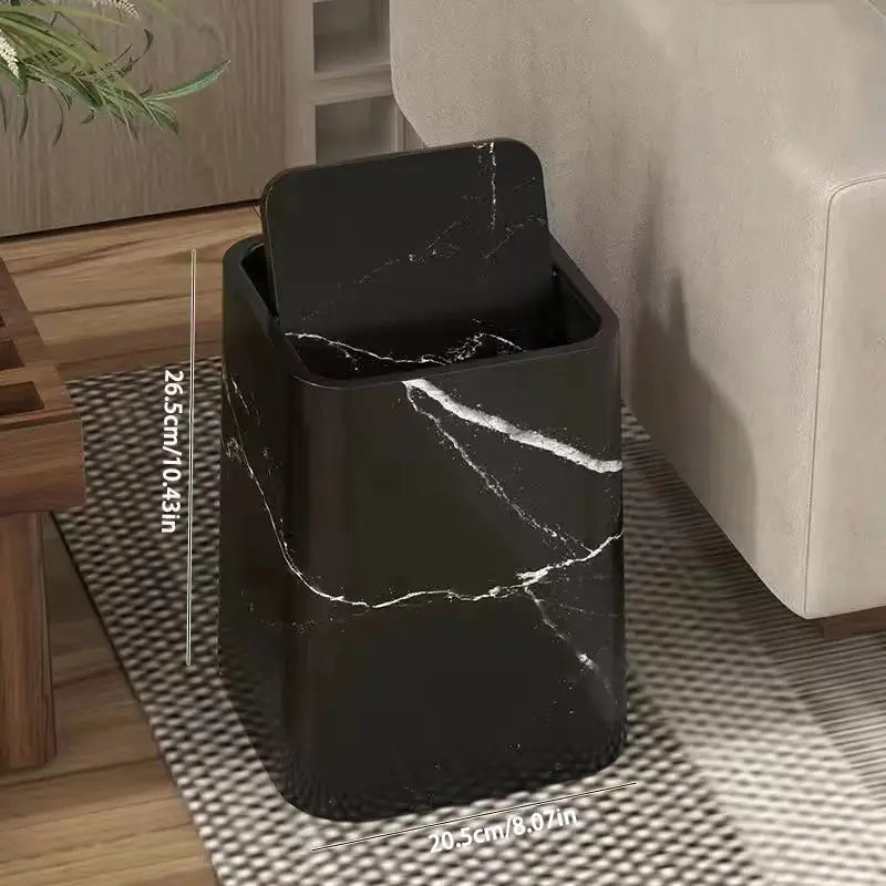 Elegant Marble-Design Trash Can with Swing Lid – Dual-Compartment Waste Bin for Bathroom, Office & Bedroom
