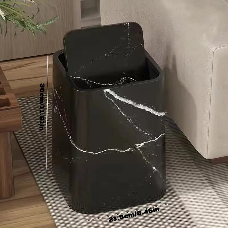 Elegant Marble-Design Trash Can with Swing Lid – Dual-Compartment Waste Bin for Bathroom, Office & Bedroom