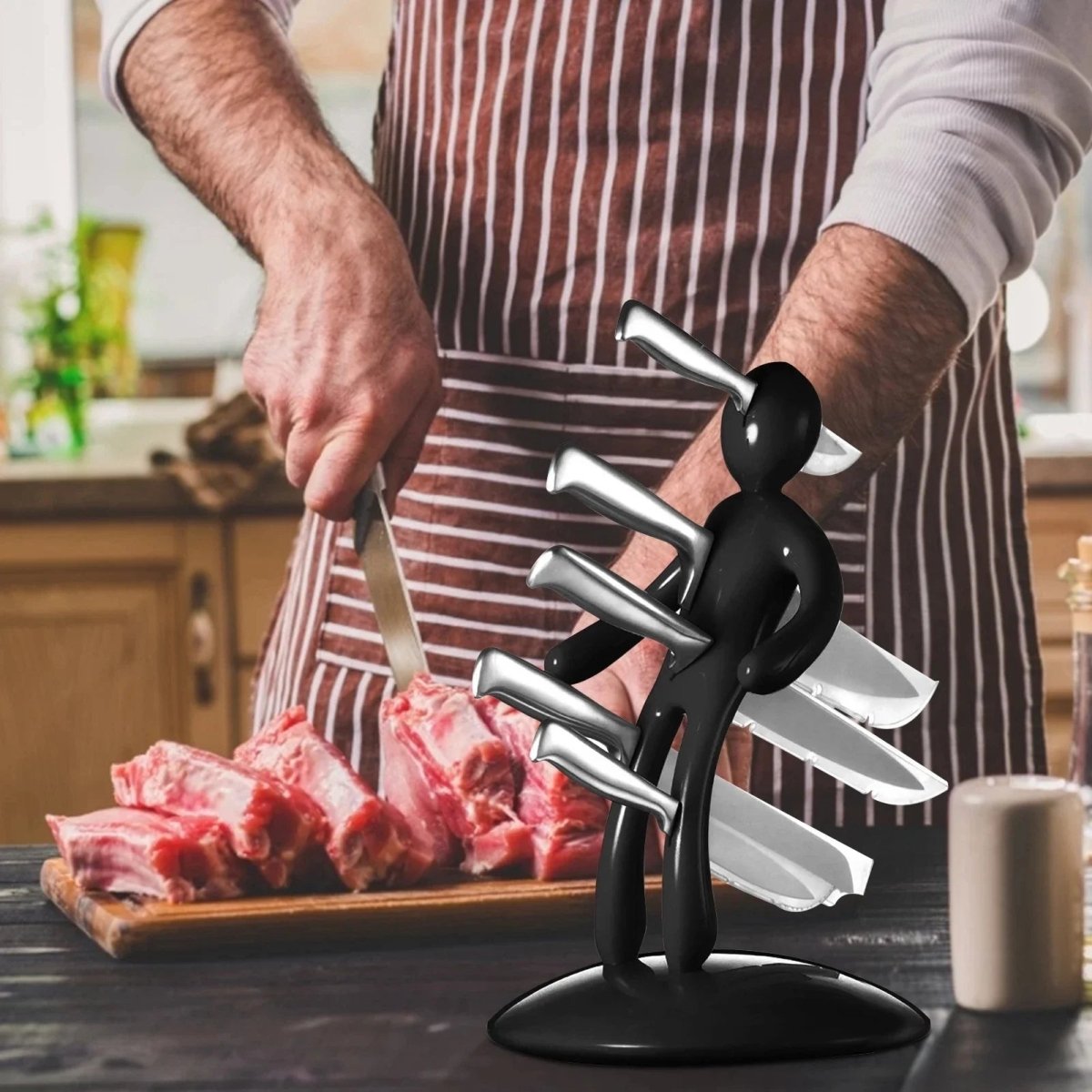 Artistic Humanoid Knife Block Organizer - Secure Freestanding Countertop Holder for Kitchen Knives and Tools