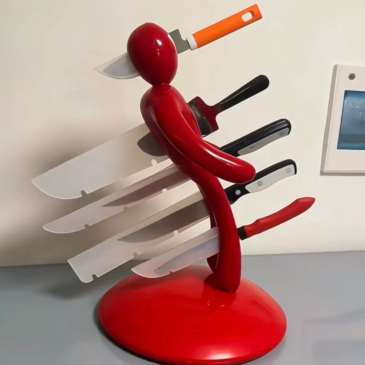 Artistic Humanoid Knife Block Organizer - Secure Freestanding Countertop Holder for Kitchen Knives and Tools