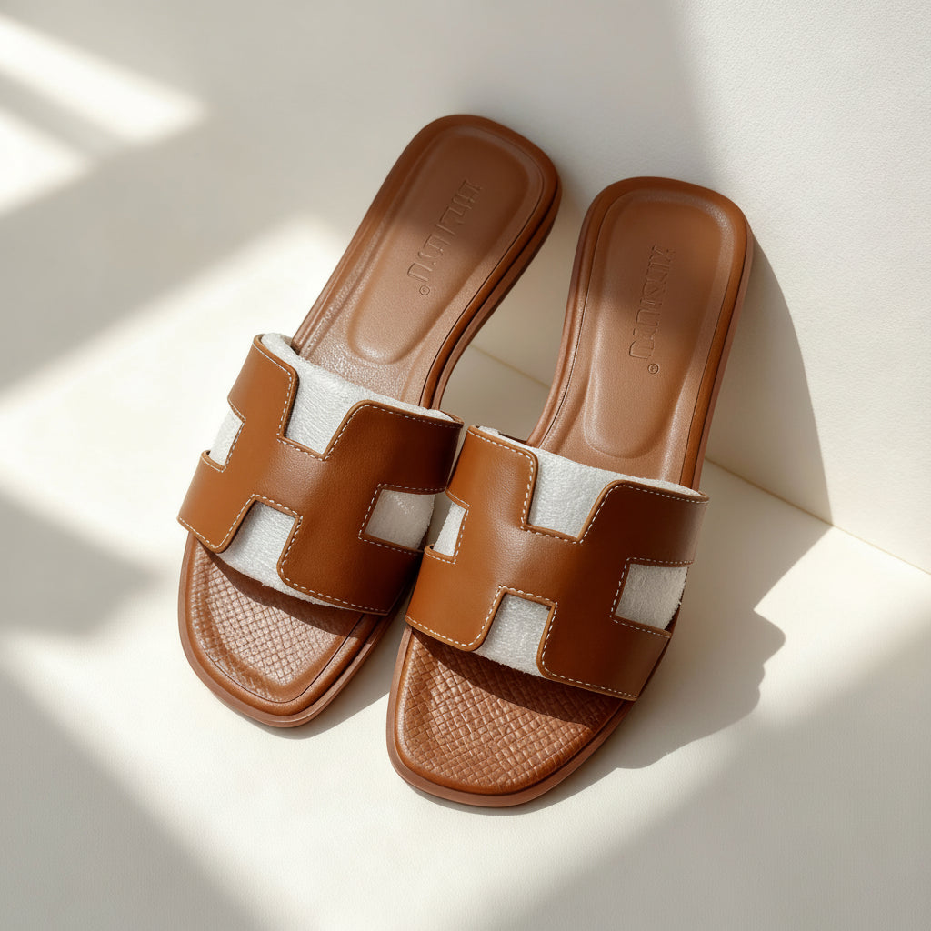 Summer Open-Toe Slide Sandals with Flat Sole – Comfortable Casual Slip-On Slides for Beach, Spa & Home