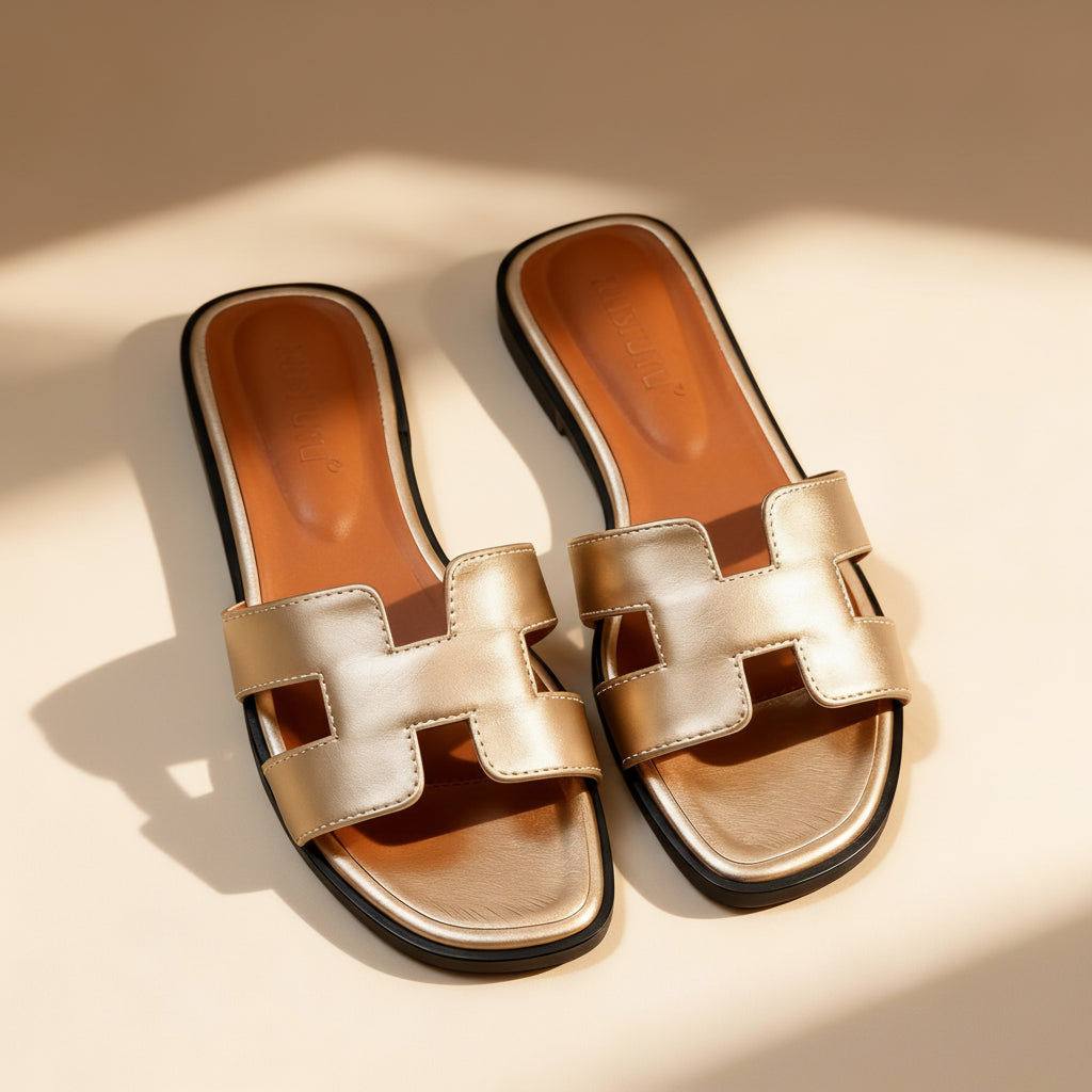 Summer Open-Toe Slide Sandals with Flat Sole – Comfortable Casual Slip-On Slides for Beach, Spa & Home