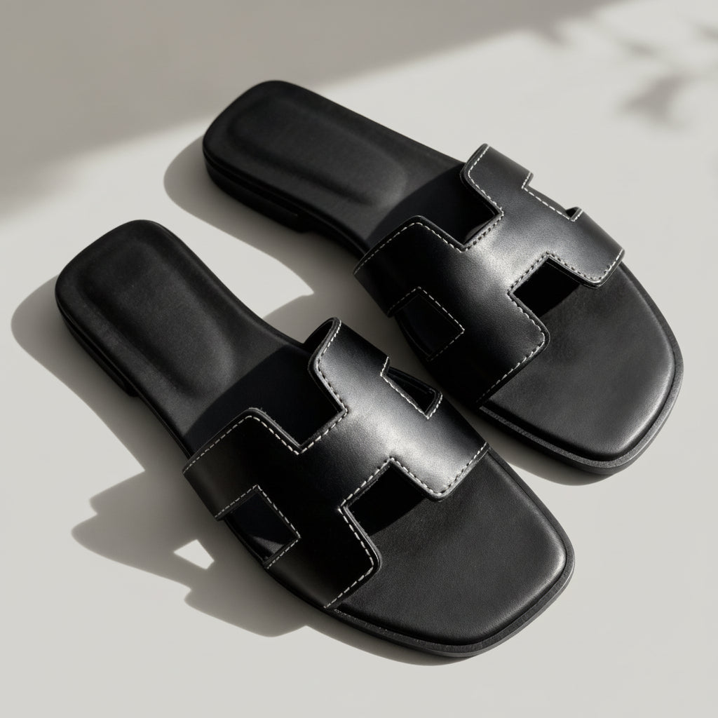 Summer Open-Toe Slide Sandals with Flat Sole – Comfortable Casual Slip-On Slides for Beach, Spa & Home