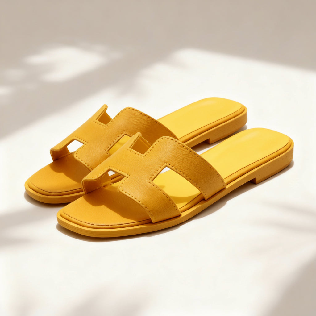Summer Open-Toe Slide Sandals with Flat Sole – Comfortable Casual Slip-On Slides for Beach, Spa & Home