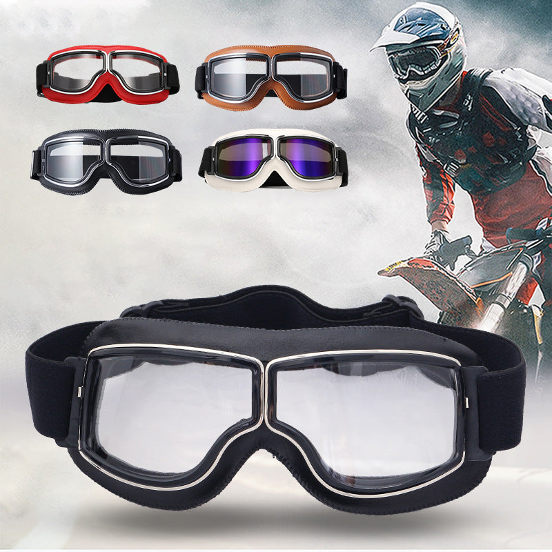 Vintage Motorcycle Goggles with Retro Leather Padding for Riding