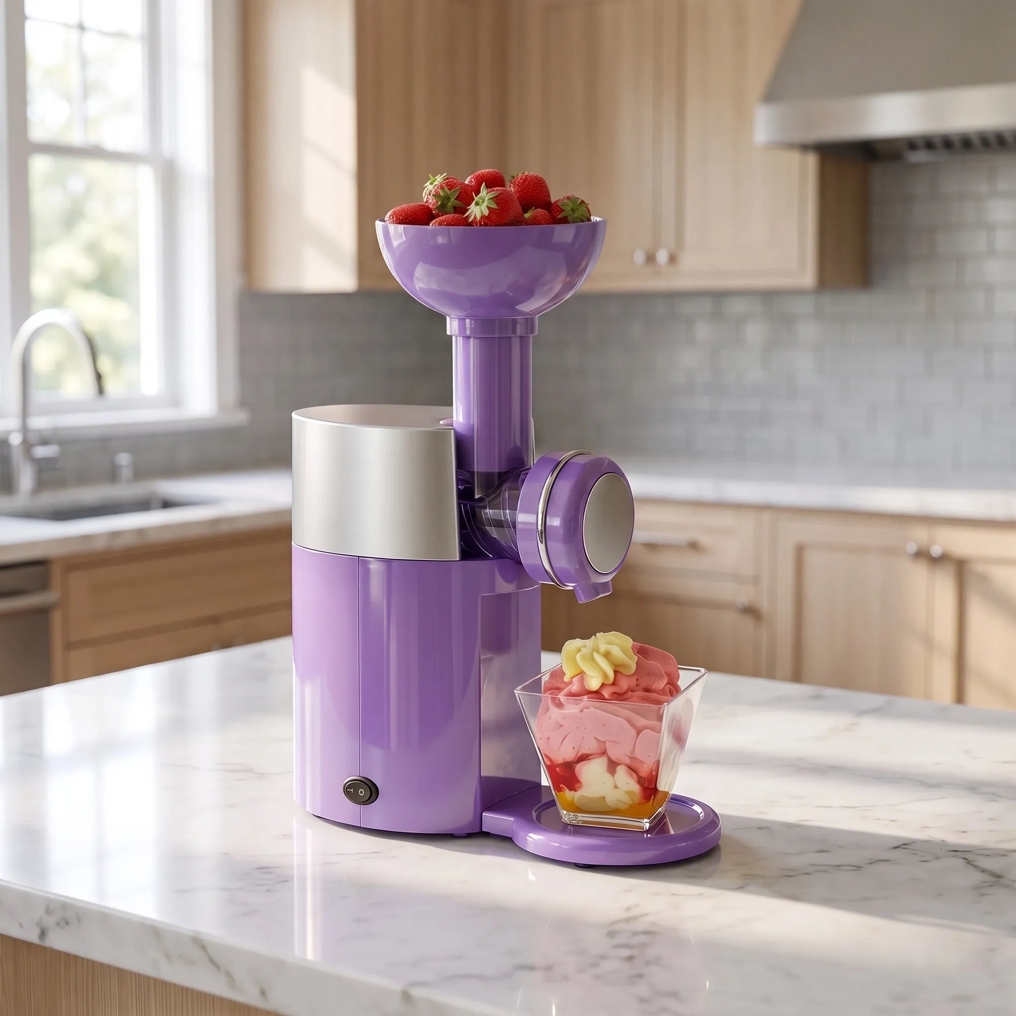 Fruit soft serve dispensed from the machine