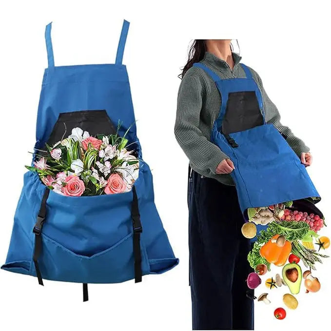 Garden Work Apron with Cross-Back Straps – Quick-Release Harvest Pocket & Water-Resistant Chest Pocket