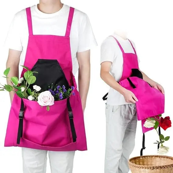 Garden Work Apron with Cross-Back Straps – Quick-Release Harvest Pocket & Water-Resistant Chest Pocket